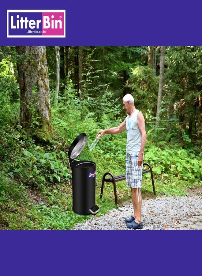 LITTERBIN سلة مهملات صغيرة الحجم موفرة للمساحة من الفولاذ المقاوم للصدأ مع غطاء | مناسبة للمكاتب والمنازل والمطابخ والغرف ودورات المياه والحمامات (أسود، 5 لتر) - Image 5